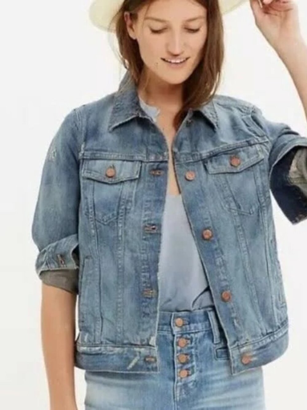 Madewell Distressed Jean Jacket Size Large Womens